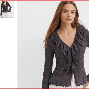 LOFT Pointelle Ruffle Tie Cuff Top size XL NWT